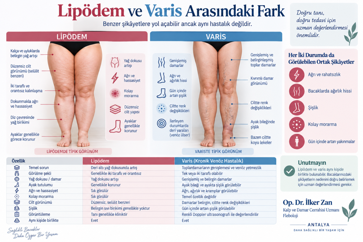 Lipödem ve varis arasındaki farklar ve tipik bacak görünümü
